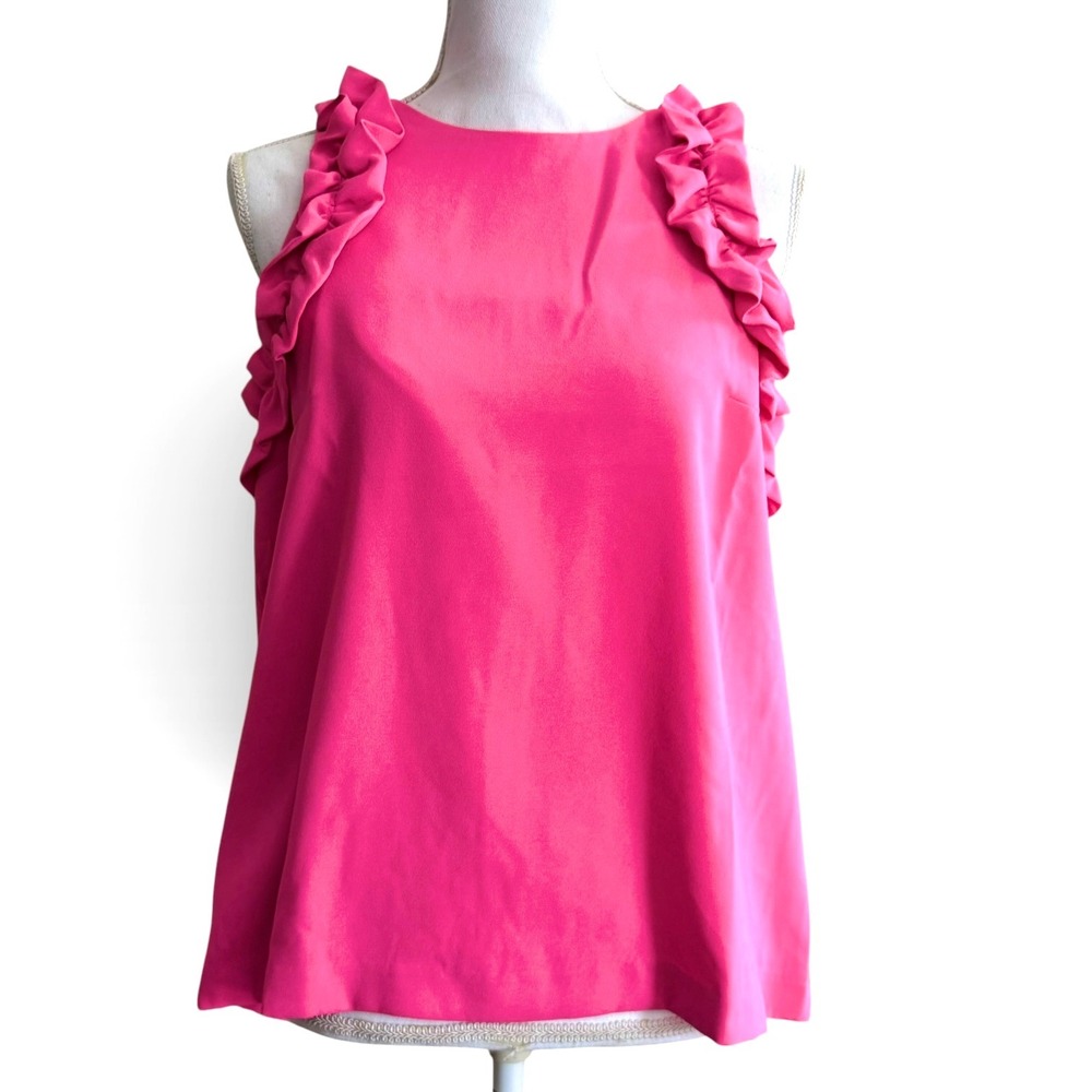 Lilly Pulitzer Kailee Blouse Womens Sz M Pink Ruffle Sleeveless Top Keyhole Back